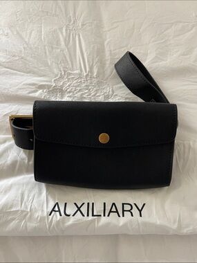 Auxiliary Black Crossbody Belt Bag with Gold Hardware
